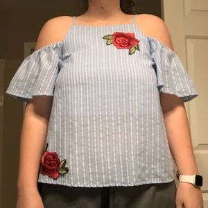 light blue and white blouse